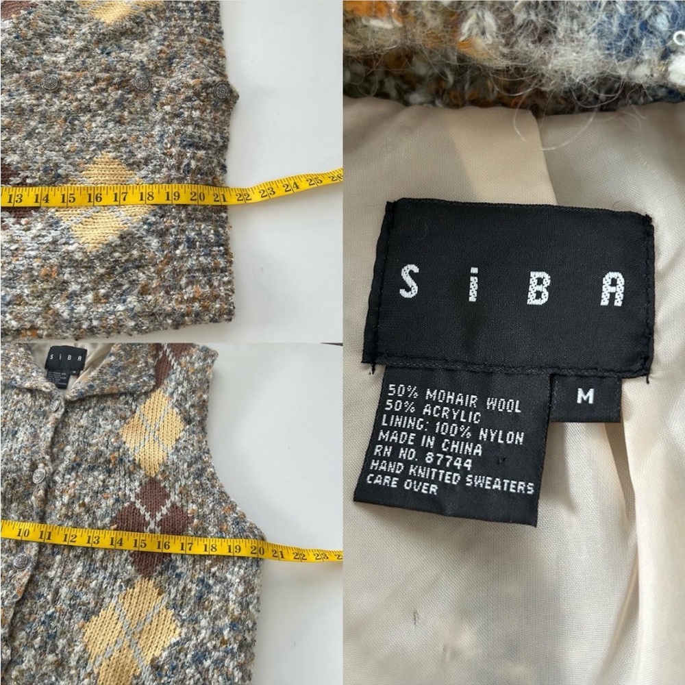 VTG SIBA Mohair Wool Blend Argyle Sweater Vest Hand Knitted Academic Medium - Picture 7 of 8